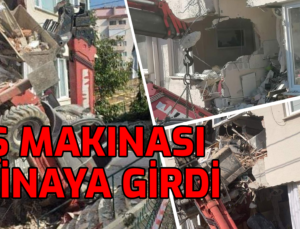 FRENİ BOŞALAN İŞ MAKİNASI BİNAYA GİRDİ