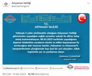 Adıyaman Valisi Çuhadar İstifa Etti